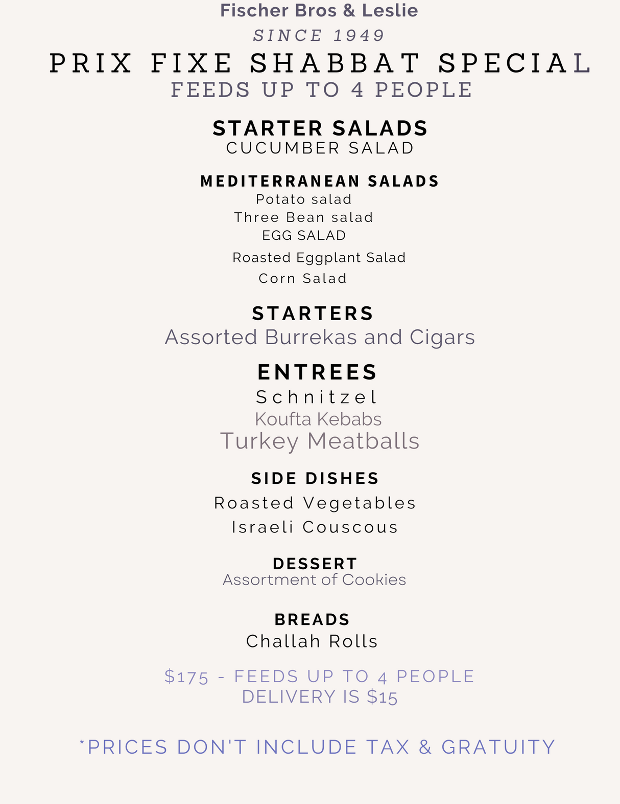 Shabbat Dinner for 4