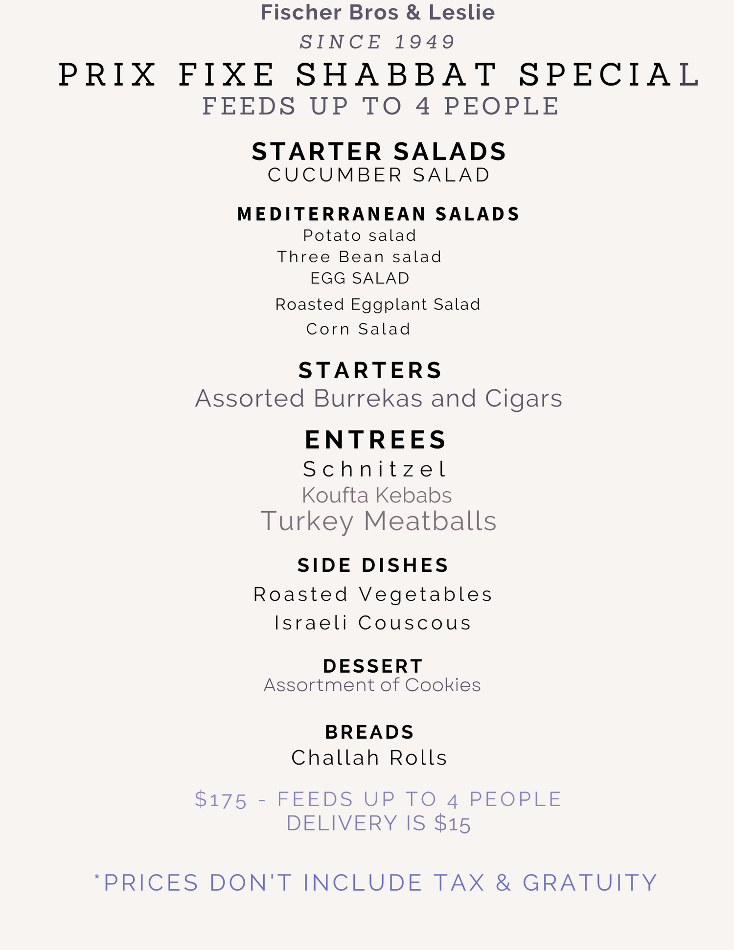 Shabbat Dinner for 4