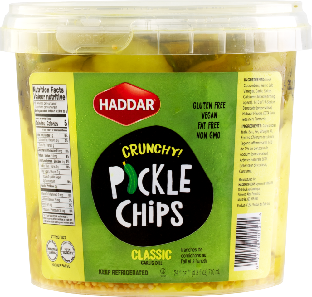 Haddar Classic Garlic Dill Pickle Chips Tub